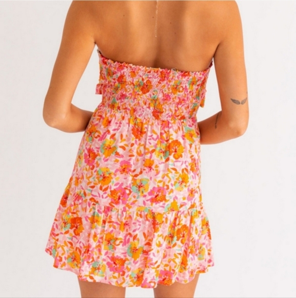 LE LIS Strapless Cut Out Floral Mini Dress In Pink/orange. Size Medium - Picture 4 of 14